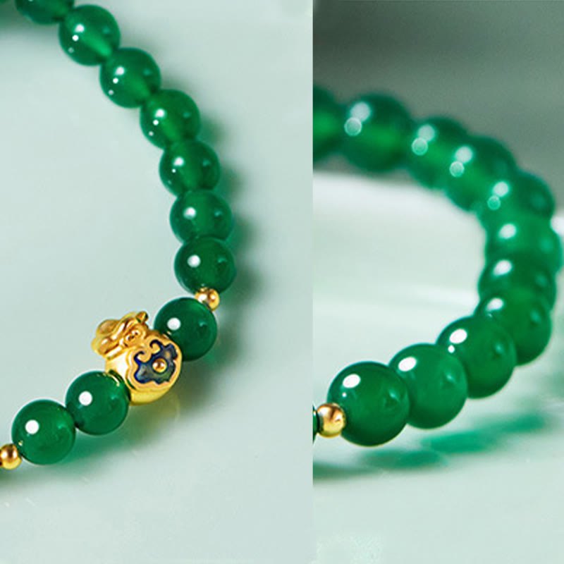 Buddha Stones999スターリングシルバー ラッキーバッグ グリーンカルセドニー カームブレスレット
