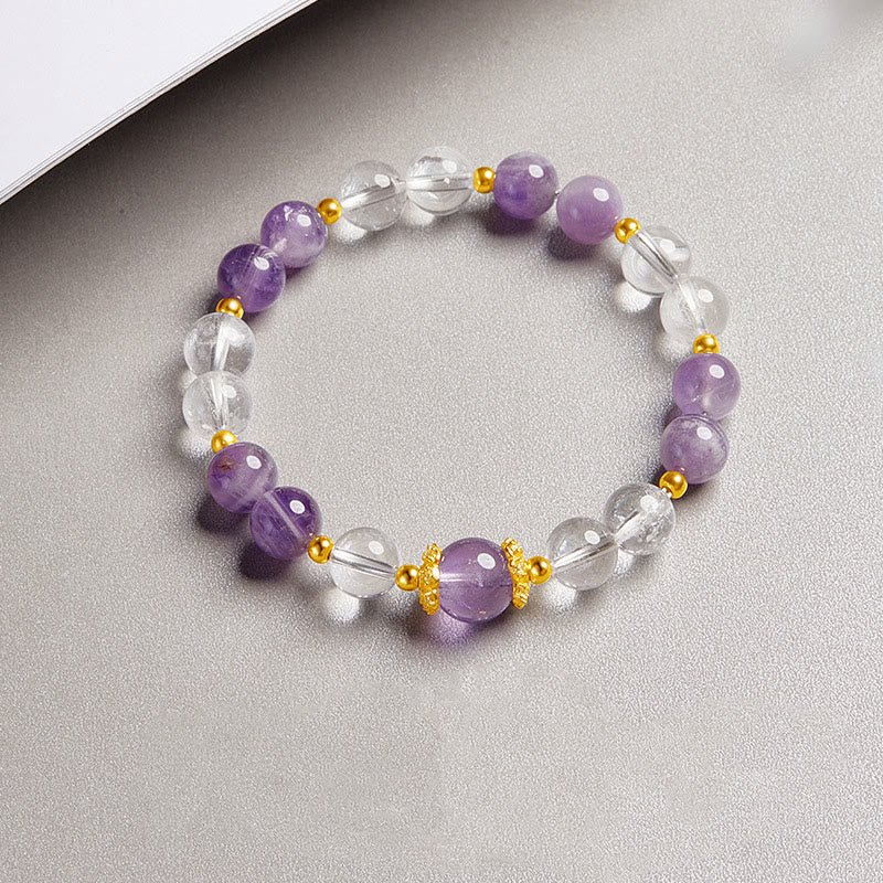 Buddha Stones 925スターリングシルバー 天然アメジスト ホワイトクリスタル バランスブレスレット - image 1
