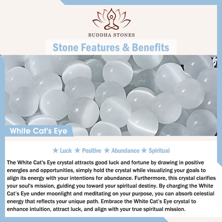 Buddha Stones キャットヘッド ホワイトキャッツアイ シルバーシーンオブシディアン幸運を呼ぶブレスレット - image 5