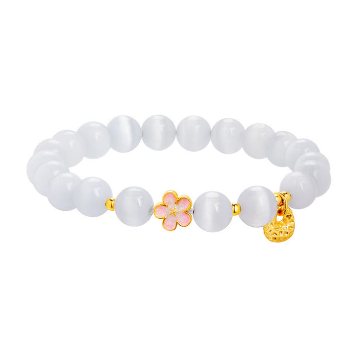 Buddha Stones925スターリングシルバー 天然ピーチブロッサム ホワイトキャッツアイ幸運を呼ぶブレスレット - image 10