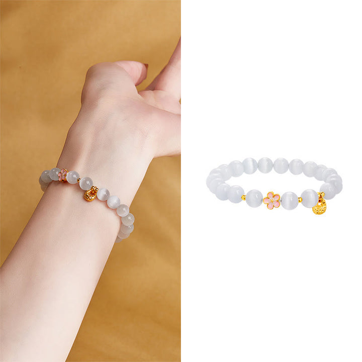 Buddha Stones925スターリングシルバー 天然ピーチブロッサム ホワイトキャッツアイ幸運を呼ぶブレスレット - image 9