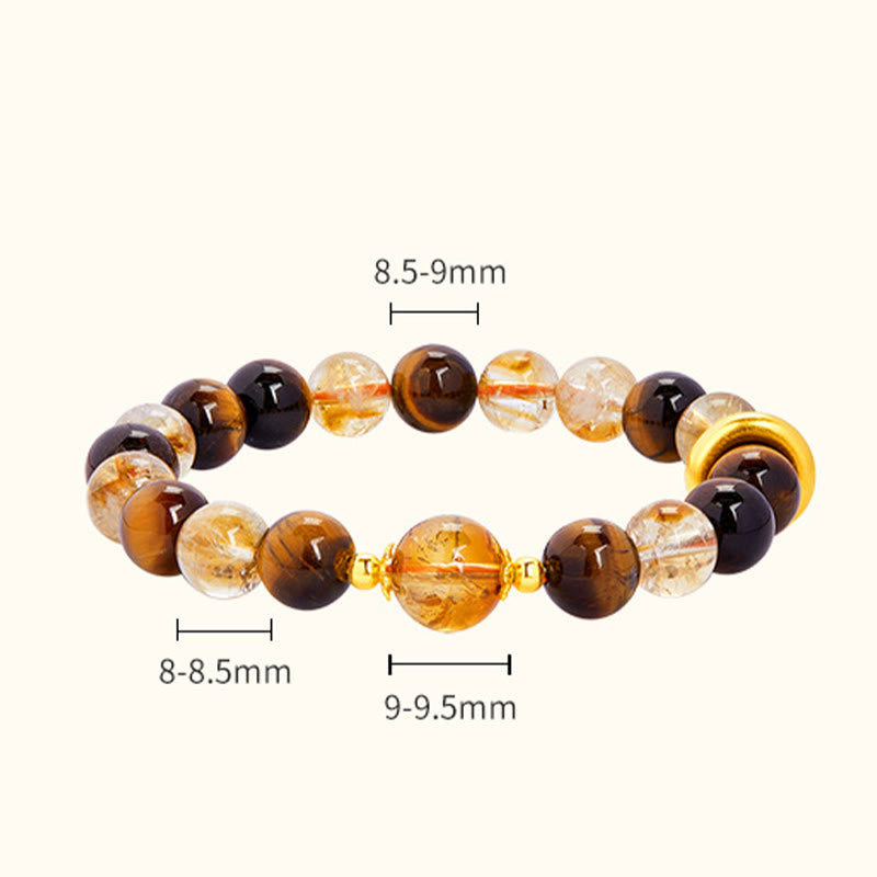 Buddha Stones 999スターリングシルバー 天然シトリン タイガーアイ ピースバックル プロテクションブレスレット