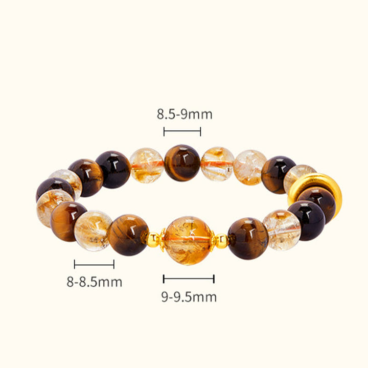 Buddha Stones 999スターリングシルバー 天然シトリン タイガーアイ ピースバックル プロテクションブレスレット