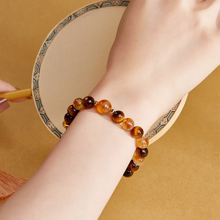 Buddha Stones 999スターリングシルバー 天然シトリン タイガーアイ ピースバックル プロテクションブレスレット
