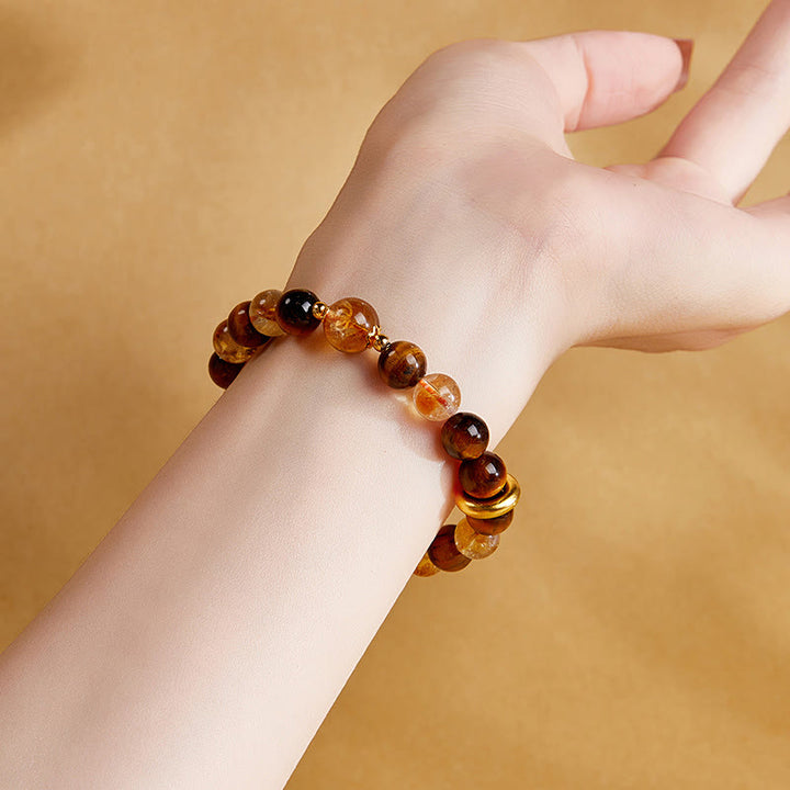 Buddha Stones 999スターリングシルバー 天然シトリン タイガーアイ ピースバックル プロテクションブレスレット