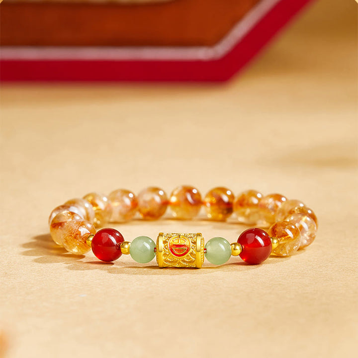 Buddha Stones 999スターリングシルバー 天然シトリン レッドアゲート 和田翡翠ビーズ 守護ブレスレット