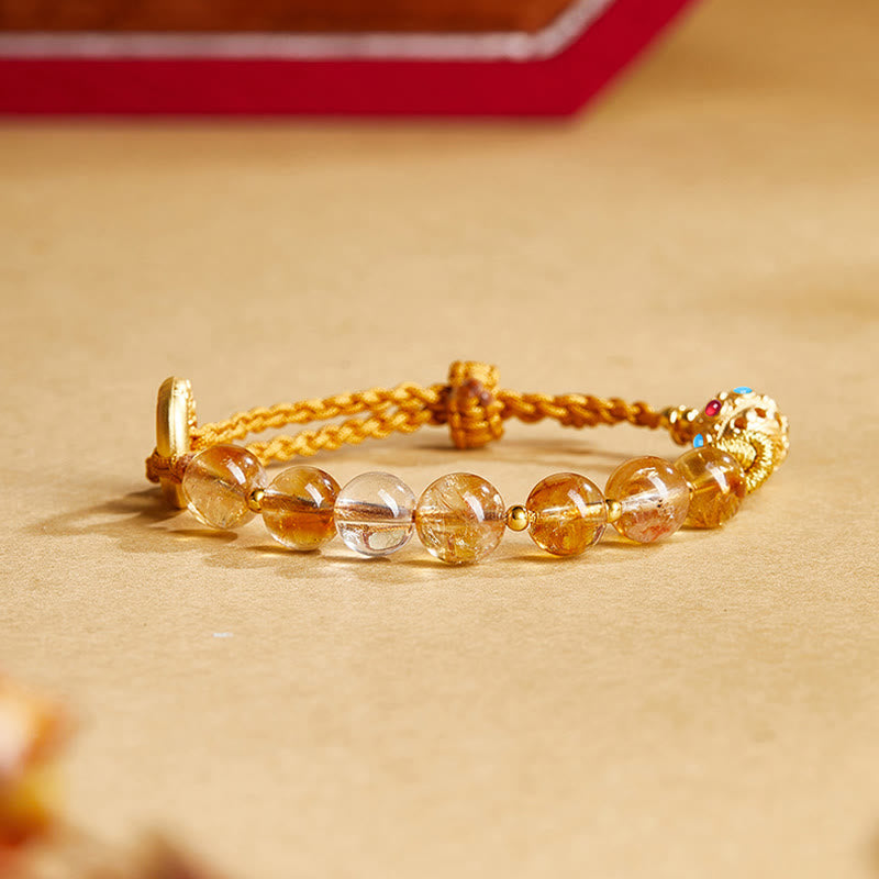 Buddha Stones 925スターリングシルバー 天然シトリン ホワイトクリスタル平和のお守りチャーム意味 福 性格 保護 編み込み ストリングブレスレット - image 1