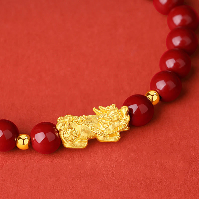 Buddha Stones999ゴールド 5Dハードゴールド 辰砂 貔貅 カームブレスレット