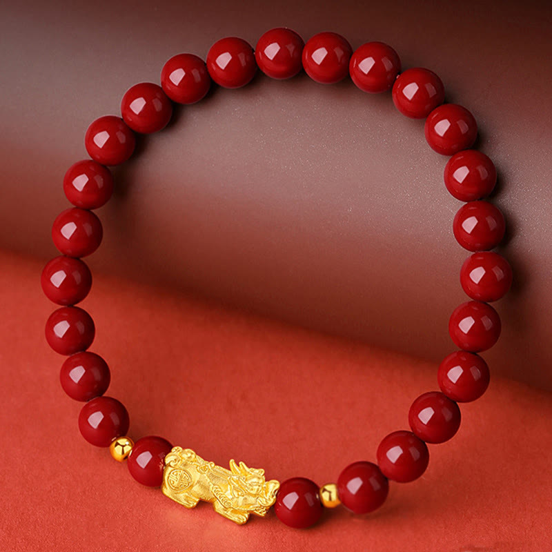 Buddha Stones999ゴールド 5Dハードゴールド 辰砂 貔貅 カームブレスレット