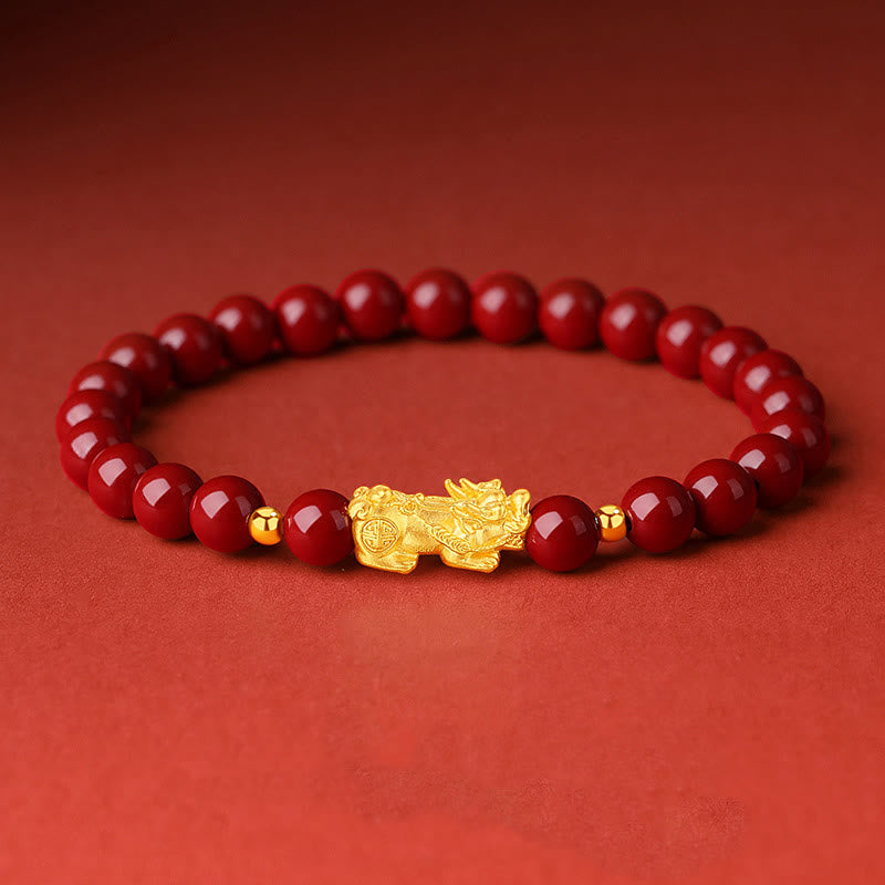 Buddha Stones999ゴールド 5Dハードゴールド 辰砂 貔貅 カームブレスレット - 辰砂（手首周り：15～17cm） - image 0
