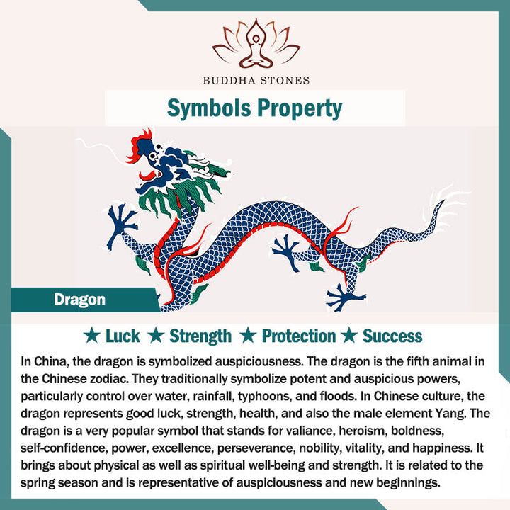 Buddha Stones彫刻 白檀 十二支 縁起の良い龍 鳳凰 福文字 ヒーリングブレスレット