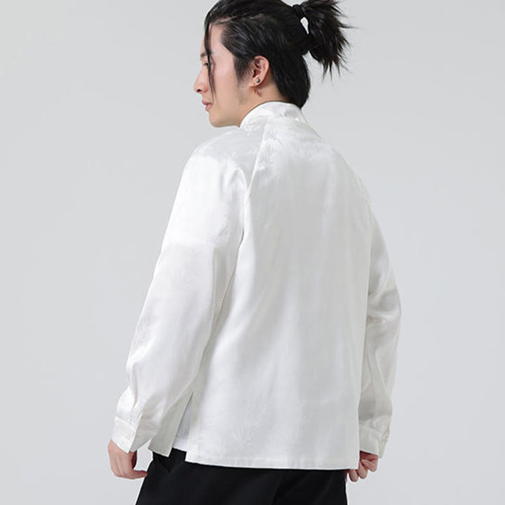 Buddha Stones春ジャカード竹の葉柄中国風カエルボタンデザインメンズ長袖シャツ - image 14