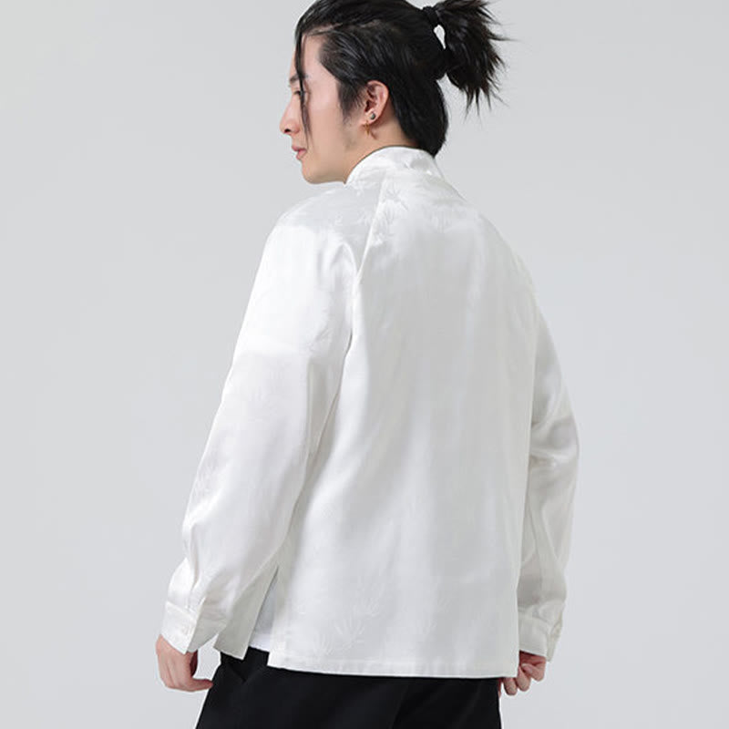 Buddha Stones春ジャカード竹の葉柄中国風カエルボタンデザインメンズ長袖シャツ - image 14