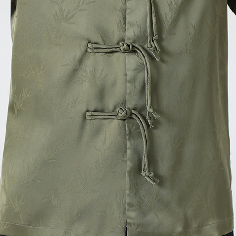 Buddha Stones春ジャカード竹の葉柄中国風カエルボタンデザインメンズ長袖シャツ - image 9