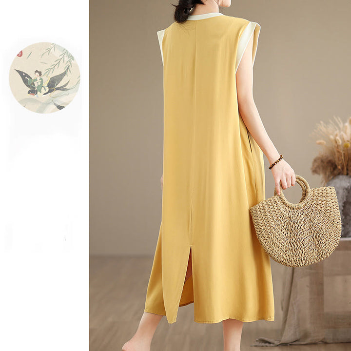 Buddha Stonesピュアカラー スリットデザイン ノースリーブ コットン ミディドレス ポケット付き - image 36