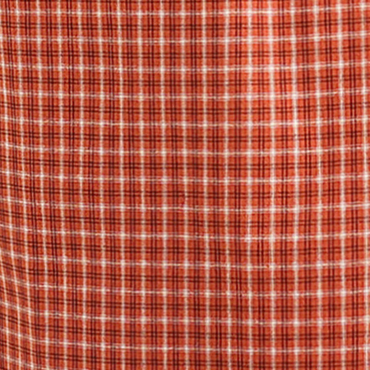 通勤用Buddha Stonesチェック柄シンプルデザインコットンリネン半袖ミディドレス（ポケット付き） - image 10