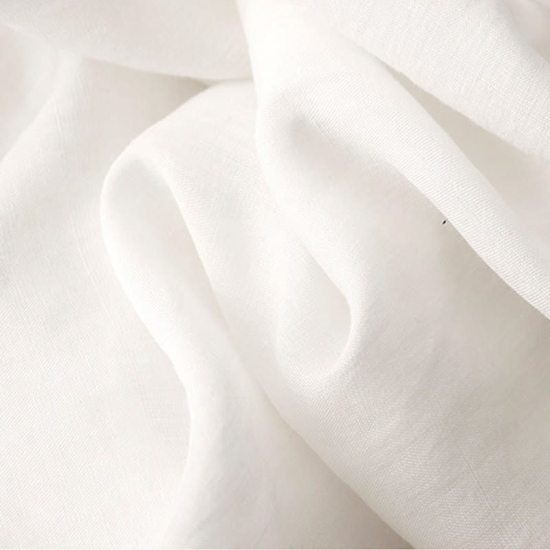 Buddha Stones通勤用刺繍プリーツボタンドローストリングデザインコットンリネンフリル半袖ミディドレス - image 6