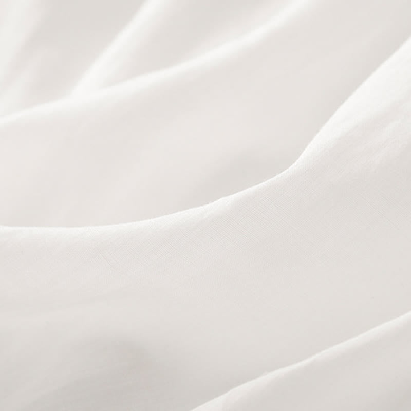 Buddha Stones通勤用刺繍プリーツボタンドローストリングデザインコットンリネンフリル半袖ミディドレス - image 8