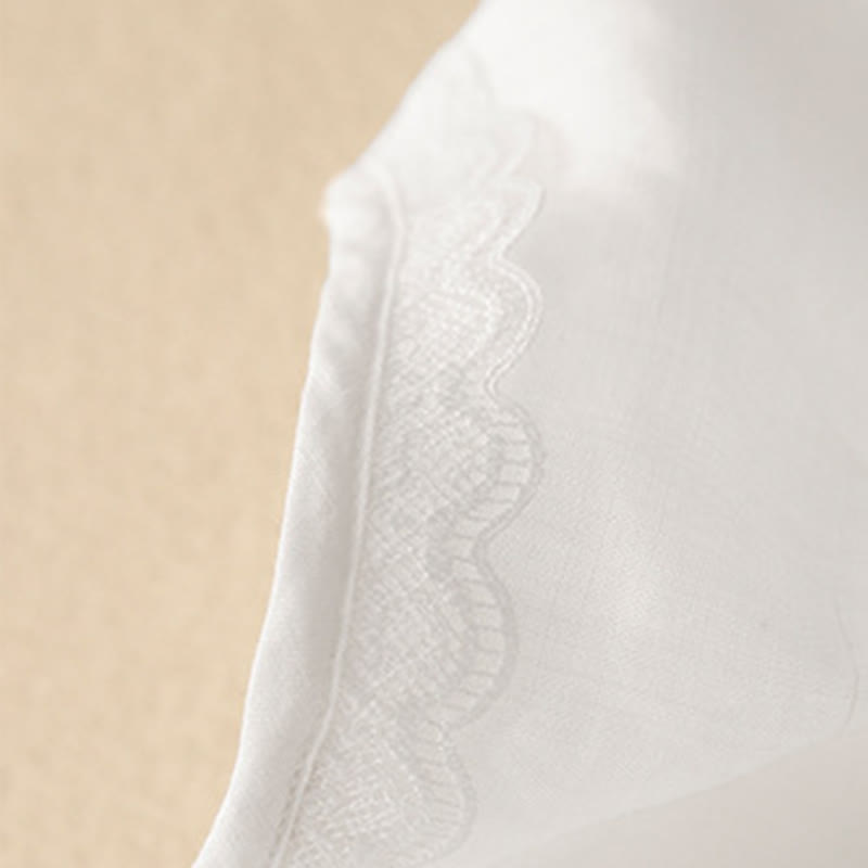 Buddha Stones通勤用刺繍プリーツボタンドローストリングデザインコットンリネンフリル半袖ミディドレス - image 10