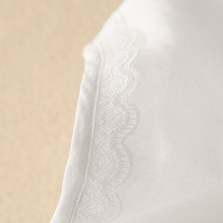 Buddha Stones通勤用刺繍プリーツボタンドローストリングデザインコットンリネンフリル半袖ミディドレス - image 10