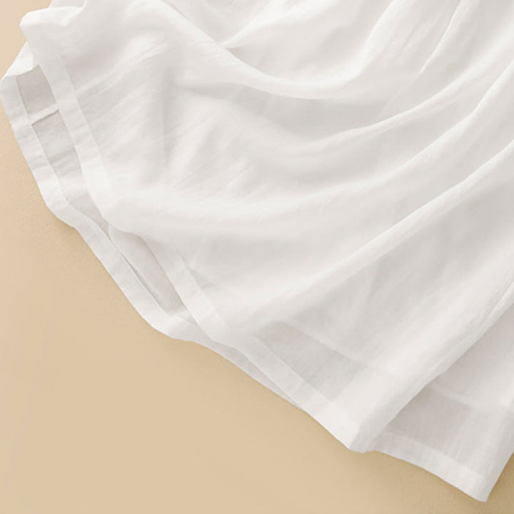 Buddha Stones通勤用刺繍プリーツボタンドローストリングデザインコットンリネンフリル半袖ミディドレス - image 12