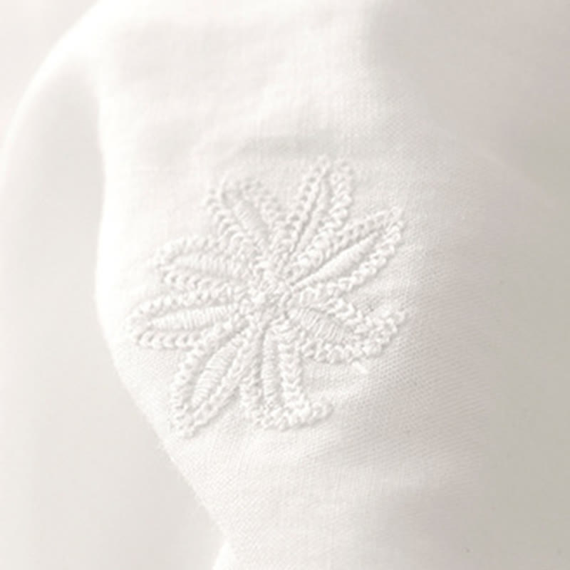 Buddha Stones通勤用刺繍プリーツボタンドローストリングデザインコットンリネンフリル半袖ミディドレス - image 9