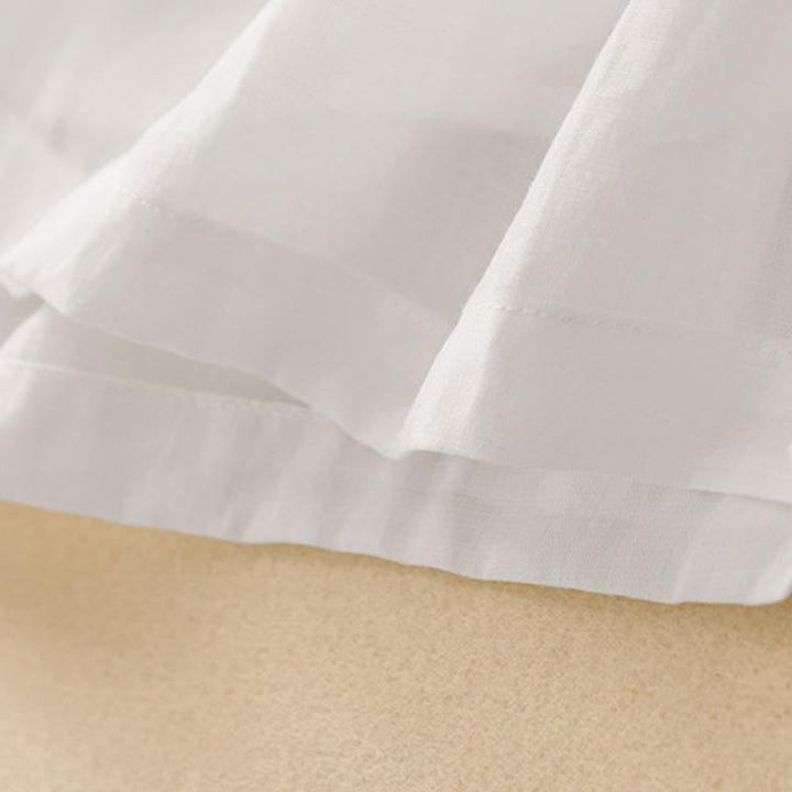 Buddha Stones通勤用刺繍プリーツボタンドローストリングデザインコットンリネンフリル半袖ミディドレス - image 11