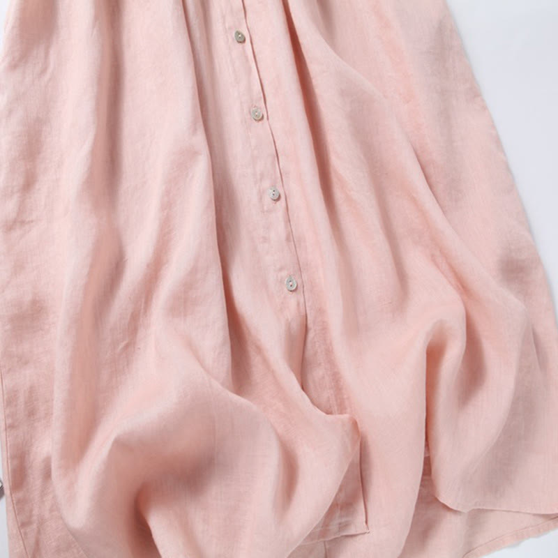 Buddha Stonesの秋のヴィンテージ刺繍ボタンドローストリングデザインコットンリネン長袖ミディドレス（ポケット付き） - image 11