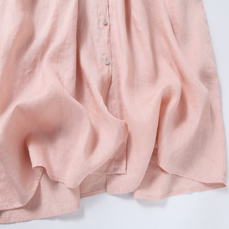 Buddha Stonesの秋のヴィンテージ刺繍ボタンドローストリングデザインコットンリネン長袖ミディドレス（ポケット付き） - image 12