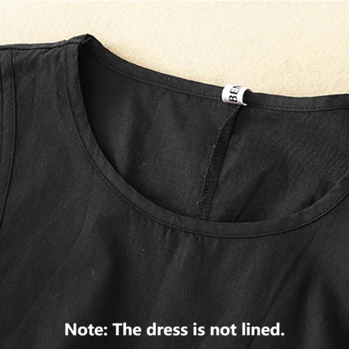 Buddha Stonesヴィンテージ レースアップ シンプルデザイン コットンリネン 七分丈パフスリーブ ミディドレス ポケット付き - image 8