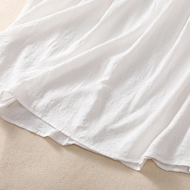 Buddha Stonesサマー 無地 中空 ジャカードデザイン コットン 半袖 ミディドレス ポケット付き - image 7