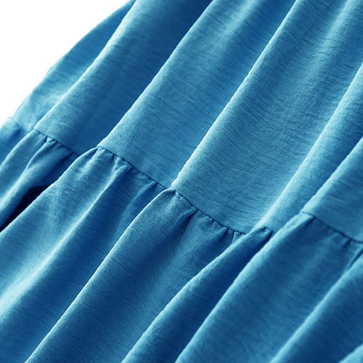 Buddha Stonesカジュアル 無地 ハンドメイド レースアップ ミディドレス コットンリネン ノースリーブ ポケット付き - image 4