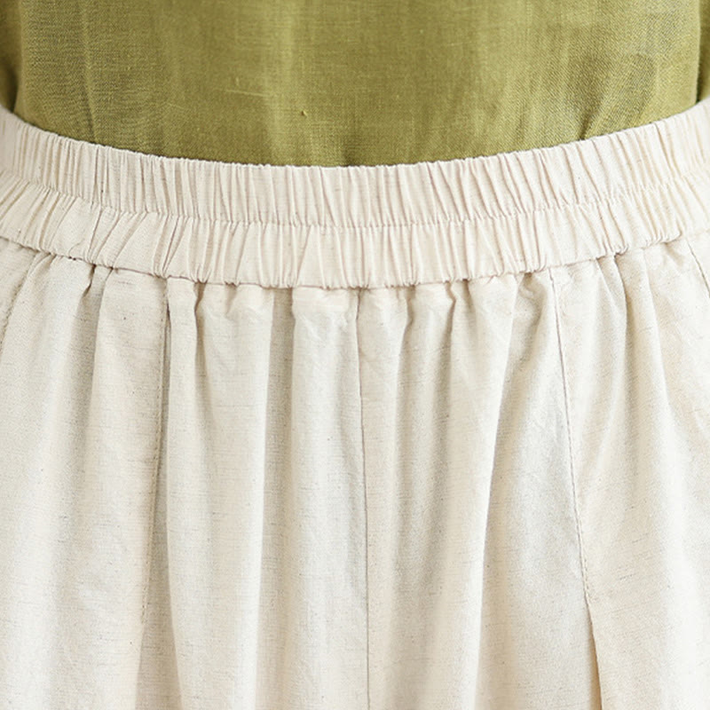 Buddha Stones通勤用 シンプル レースデザイン 7-8丈 レディース ワイドレッグ コットンリネン パンツ ポケット付き - image 8