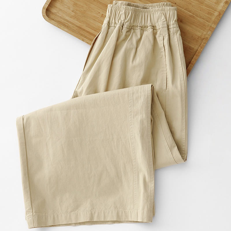 Buddha Stones春の通勤用 無地 ハイウエスト レディース ワイドレッグ コットンリネン パンツ ポケット付き - image 17