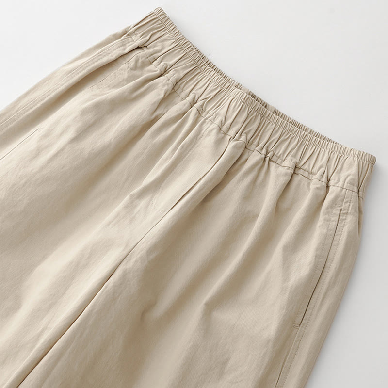 Buddha Stones春の通勤用 無地 ハイウエスト レディース ワイドレッグ コットンリネン パンツ ポケット付き - image 3