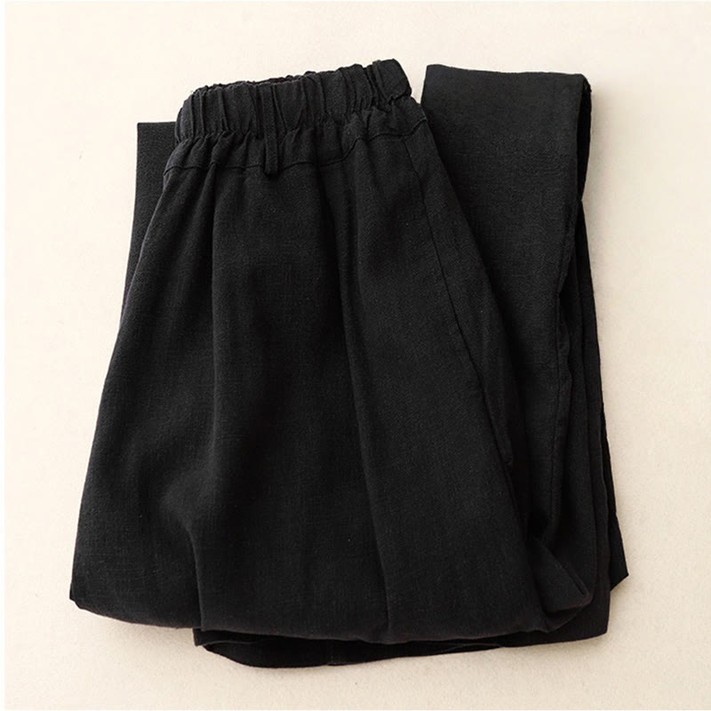 Buddha Stones通勤用ヴィンテージ無地レディースワイドレッグコットンパンツ（ポケット付き） - image 16