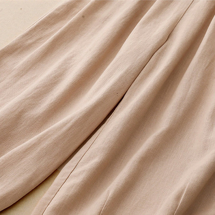 Buddha Stones通勤用ヴィンテージ無地レディースワイドレッグコットンパンツ（ポケット付き） - image 7