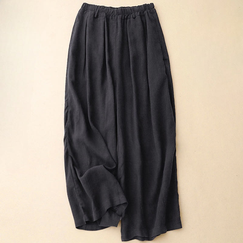 Buddha Stones通勤用ヴィンテージ無地レディースワイドレッグコットンパンツ（ポケット付き） - ミッドナイトブルー - US8-10，UK/AU12-14，EU40-42 (2XL) - image 19