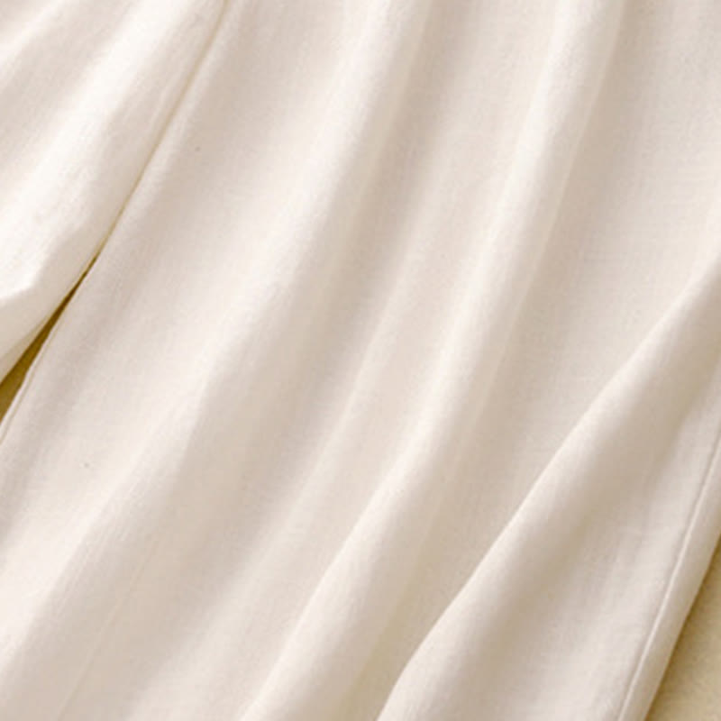 Buddha Stones通勤用ヴィンテージ無地レディースワイドレッグコットンパンツ（ポケット付き） - image 13