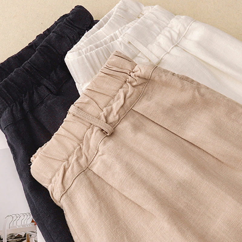 Buddha Stones通勤用ヴィンテージ無地レディースワイドレッグコットンパンツ（ポケット付き） - image 24