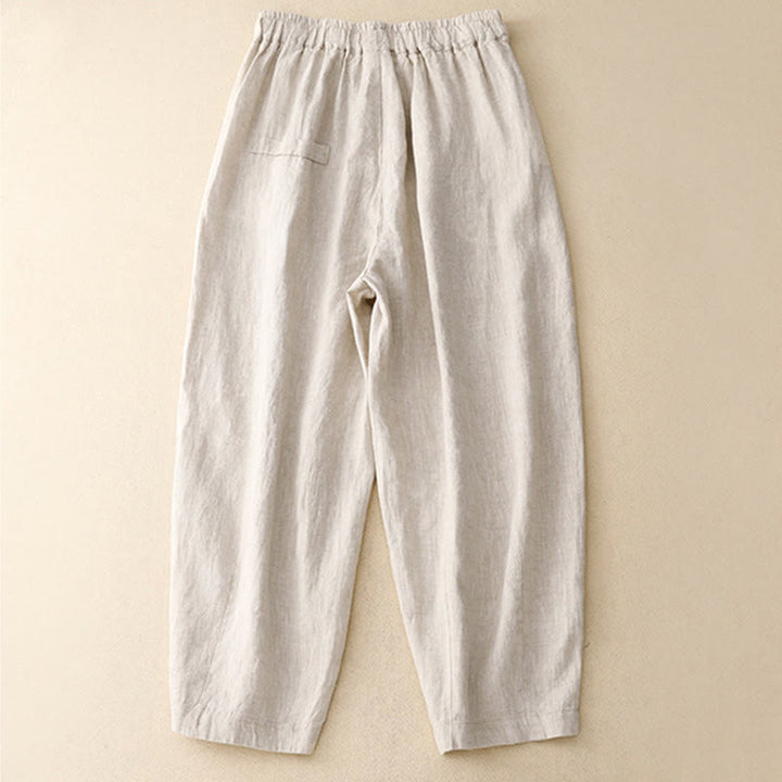 Buddha Stones通勤カジュアル 純色ボタンデザイン 7-8丈 レディース ハーレム コットンパンツ ポケット付き - image 4