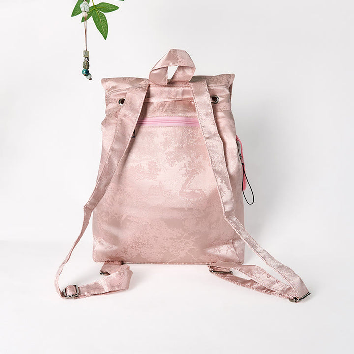 Buddha Stonesハンドメイド ピンク ロータス 刺繍 大容量 ポリエステル コットン バックパック