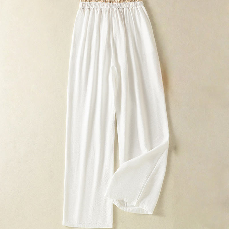 Buddha Stonesヴィンテージ カジュアル ピュアカラー ドローストリング アンクル丈 レディース コットンリネン パンツ ポケット付き - image 1