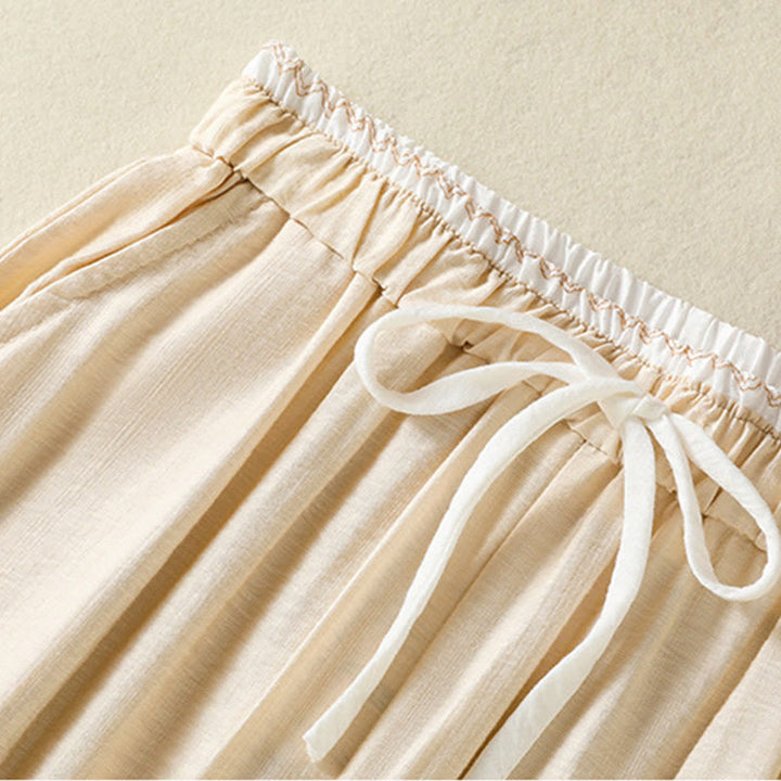 Buddha Stonesヴィンテージ カジュアル ピュアカラー ドローストリング アンクル丈 レディース コットンリネン パンツ ポケット付き - image 12