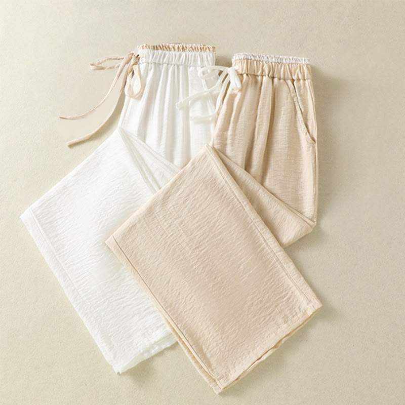 Buddha Stonesヴィンテージ カジュアル ピュアカラー ドローストリング アンクル丈 レディース コットンリネン パンツ ポケット付き - image 16