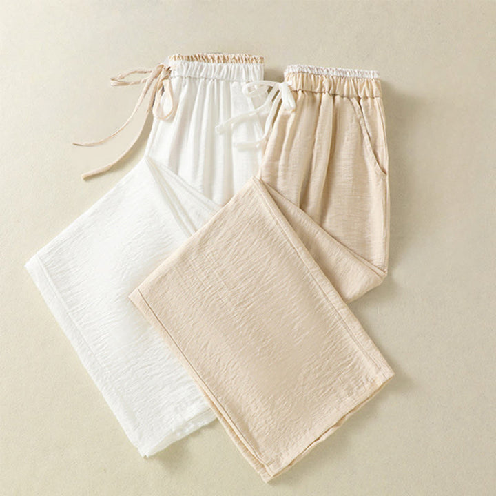 Buddha Stonesヴィンテージ カジュアル ピュアカラー ドローストリング アンクル丈 レディース コットンリネン パンツ ポケット付き - image 16