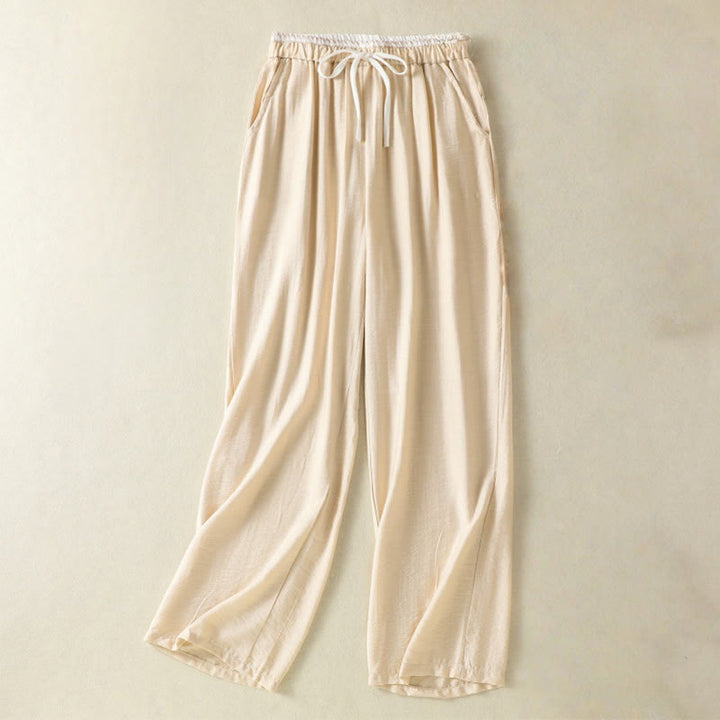 Buddha Stonesヴィンテージ カジュアル ピュアカラー ドローストリング アンクル丈 レディース コットンリネン パンツ ポケット付き - ブランチドアーモンド - US8-10，UK/AU12-14，EU40-42 (2XL) - image 9