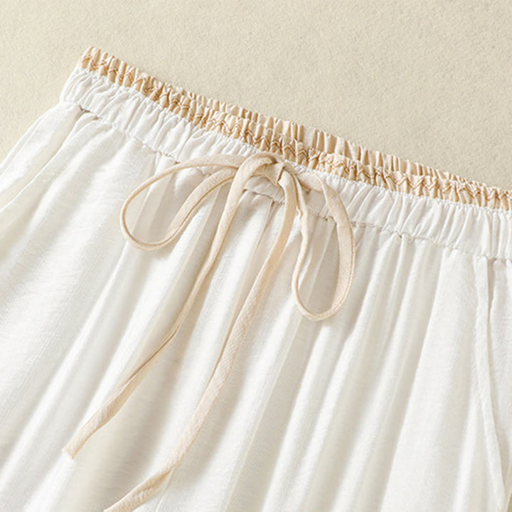 Buddha Stonesヴィンテージ カジュアル ピュアカラー ドローストリング アンクル丈 レディース コットンリネン パンツ ポケット付き - image 2