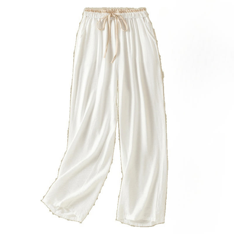 Buddha Stonesヴィンテージ カジュアル ピュアカラー ドローストリング アンクル丈 レディース コットンリネン パンツ ポケット付き - image 8