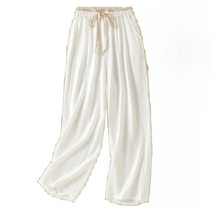 Buddha Stonesヴィンテージ カジュアル ピュアカラー ドローストリング アンクル丈 レディース コットンリネン パンツ ポケット付き - image 8